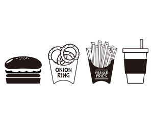 ハンバーガーとフライドポテトとオニオンリングのベクターイラスト　