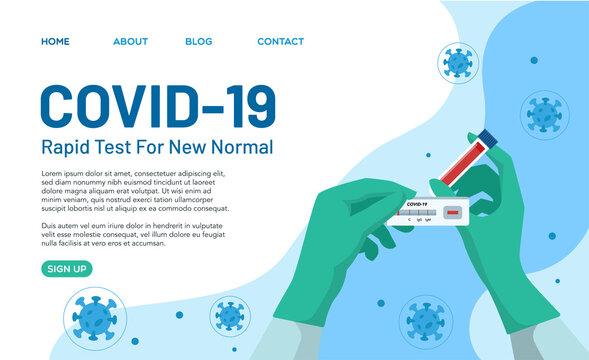 Rapid test landing page concept for covid-19. A health scientist is checking the results of a rapid test of a Covid-19 patient