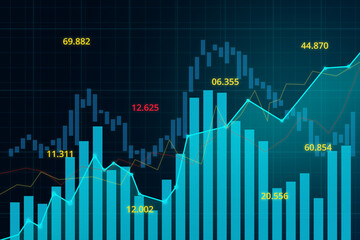 Stock market crash economic graph with diagrams, business and financial concepts and reports, abstract blue technology communication concept and forex trading