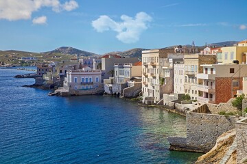 Obraz premium Ermoupolis Coastline . Travel destination in Syros Greece. Stock Image.