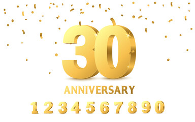 Anniversary banner with golden numbers realistic vector illustration isolated.