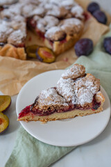 home made vanilla almond tarte with plums