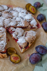 home made vanilla almond tarte with plums