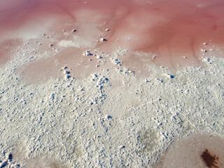 Abstraction The shore of Pink Lake is covered with salt.