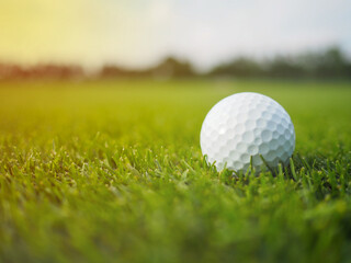 The golf ball at the top right corner of the golf course where the sun's rays shine.