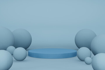 The surrounding blue empty circle base is lined with blue balls in a 3D picture.