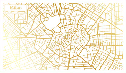 Naklejka premium Milan Italy City Map in Retro Style in Golden Color. Outline Map.