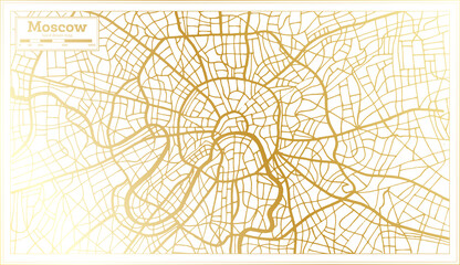 Moscow Russia City Map in Retro Style in Golden Color. Outline Map.