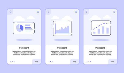 Dashboard onboarding screen for mobile apps template banner page UI with three variations modern flat outline style