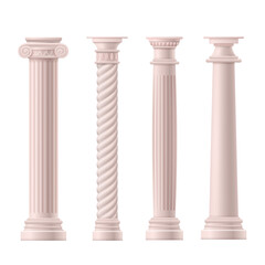 Set of vector classic realistic white columns.
