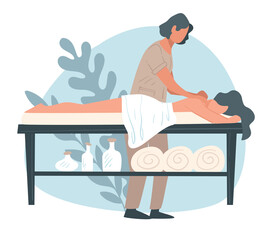 Back massage at spa center or salon, professional care