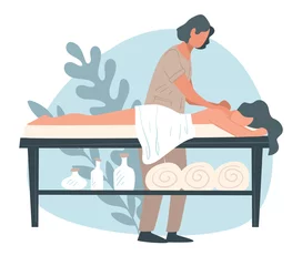 Tuinposter Back massage at spa center or salon, professional care © Sonulkaster