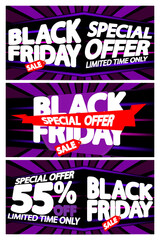 Fototapeta na wymiar Set Black Friday Sale banners, discount posters design template, special offer, vector illustration