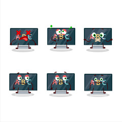 Fototapeta premium Alphabet on monitor cartoon character with nope expression