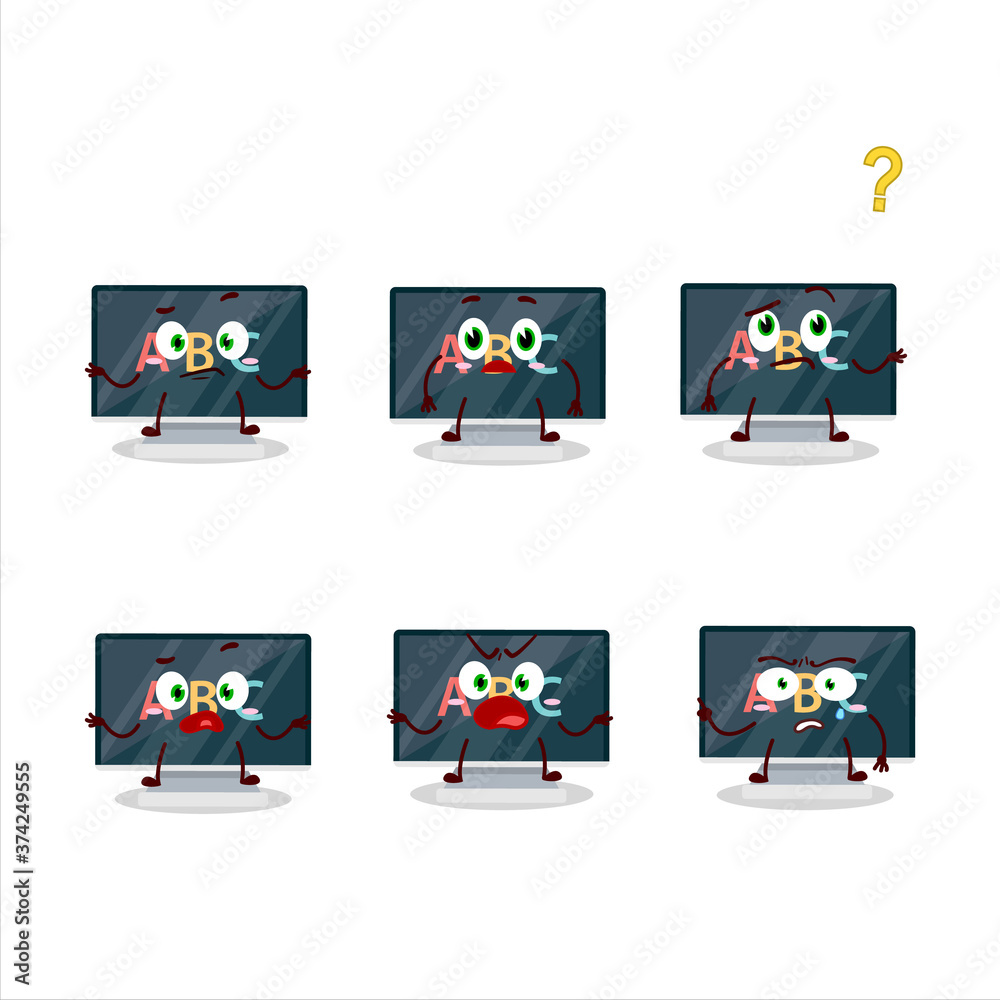 Sticker Cartoon character of alphabet on monitor with what expression