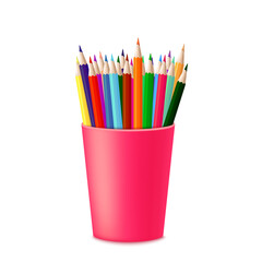 Illustration of colored pencils in a glass for office.