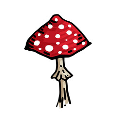 Vector bright red fly agaric with white spots.