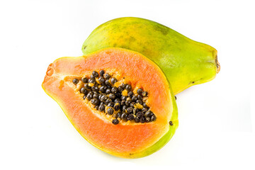 Raw juicy papaya on white