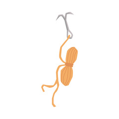 Ninja equipment a rope with hook Kage Nawa, flat vector illustration isolated.