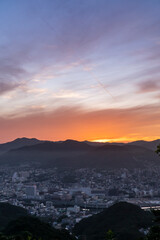 長崎県長崎市　稲佐山中腹から見る夜明け