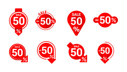 50 off sale tag sticker collection - 8 variations of percentage badge