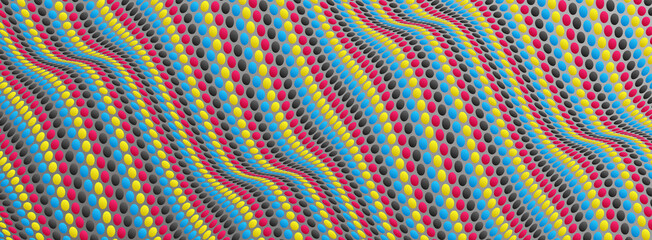 Wavy dotted background with optical illusion. Abstract polka dots pattern. 3d vector illustration.