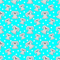 Seamless pattern with cartoon cute rabbit. Vector illustration.