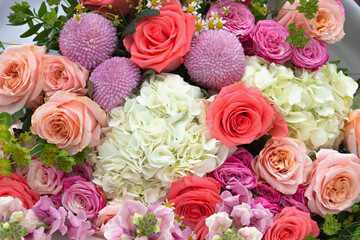 Mixed colorful flowers background. beautiful festive bouquet close up