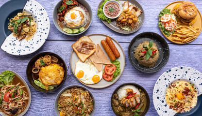 Thai Food Mixed Meals, with American Breakfasts 