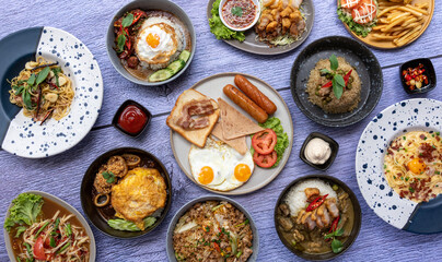 Thai Food Mixed Meals, with American Breakfasts 