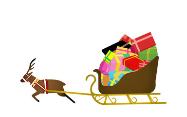 Obraz premium プレゼントをソリで運ぶトナカイ