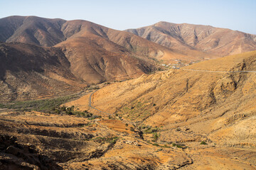View of the mountain landscape from the Risco de las Penas viewpoint. Fuerteventura. Canary Islands. Spain.