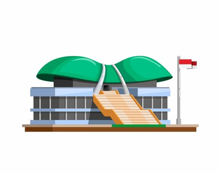 The MPR/DPR Building of government for the Indonesian legislative. symbol concept in cartoon flat illustration vector on white background