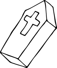 Vector illustration of a coffin with a cross for Halloween in the Doodle style. The concept of holiday, fear, horror, fun, Halloween. Can be used for fabric, textiles, paper, Wallpaper, books.