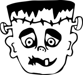 Vector illustration of the head of Frankenstein, a dead man for Halloween in the Doodle style. The concept of holiday, fear, horror, fun, Halloween. Can be used for fabric, textiles, paper, Wallpaper