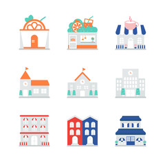Icons about schools and shops.
