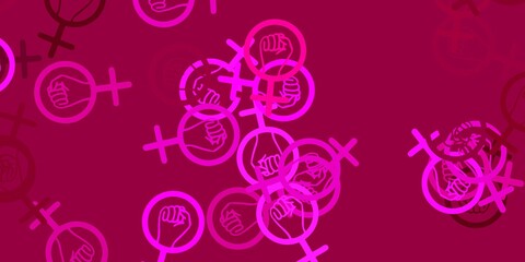 Light Pink vector backdrop with woman's power symbols.
