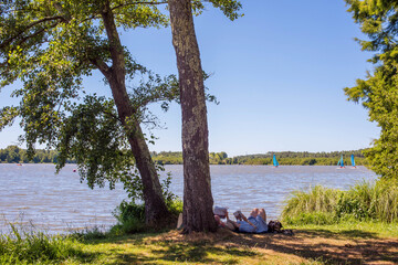 pretty landscape of the Soustons lake in the south west of France