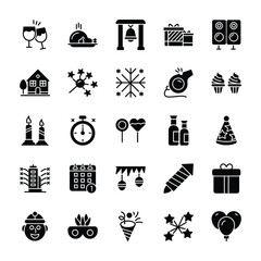 New Year Glyph Vector Icons 
