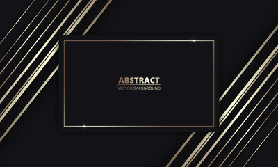 Gold luxury background. Modern black luxury abstract background with golden lines and frame for title or festive text. Black royal modern banner with light golden luminous lines.