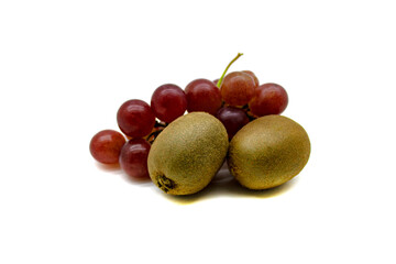 A bunch of grapes and two kiwis