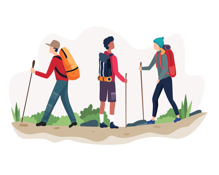 Vector Illustration Outdoor Activity Hiking