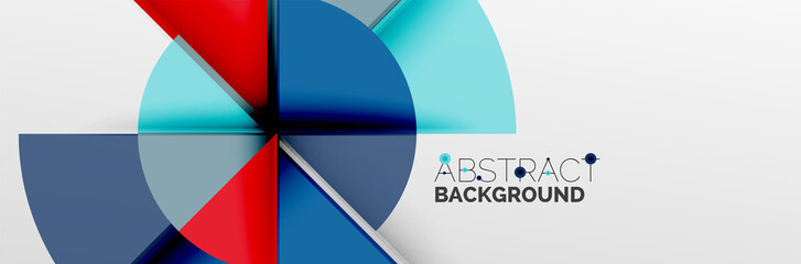 Bright color circles, abstract round shapes and triangles composition with shadow effects. Vector modern geometric design template