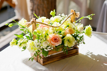 Bouquets of fresh delicate flowers for festive interiors.