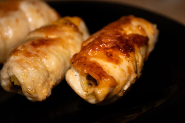 Chicken rolls with mushrooms and cheese
