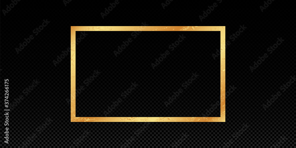 Poster golden frame with lights effects. shining rectangle banner. isolated on black transparent background