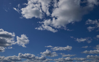 Obraz premium Blue sky and a beautiful cloud with a meadow tree. Normal landscape background for a summer poster. The best view for recreation.