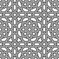 Seamless arabic geometric ornament in black and white.Fine and average lines.