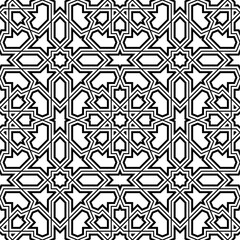 Seamless arabic geometric ornament in black and white.Fine and average lines.