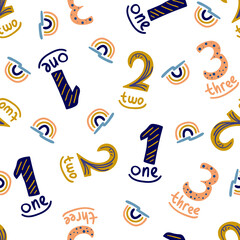 seamless childish hand- drawn number pattern. Perfect for apparel,fabric, textile, nursery, decoration,wrapping paper.
